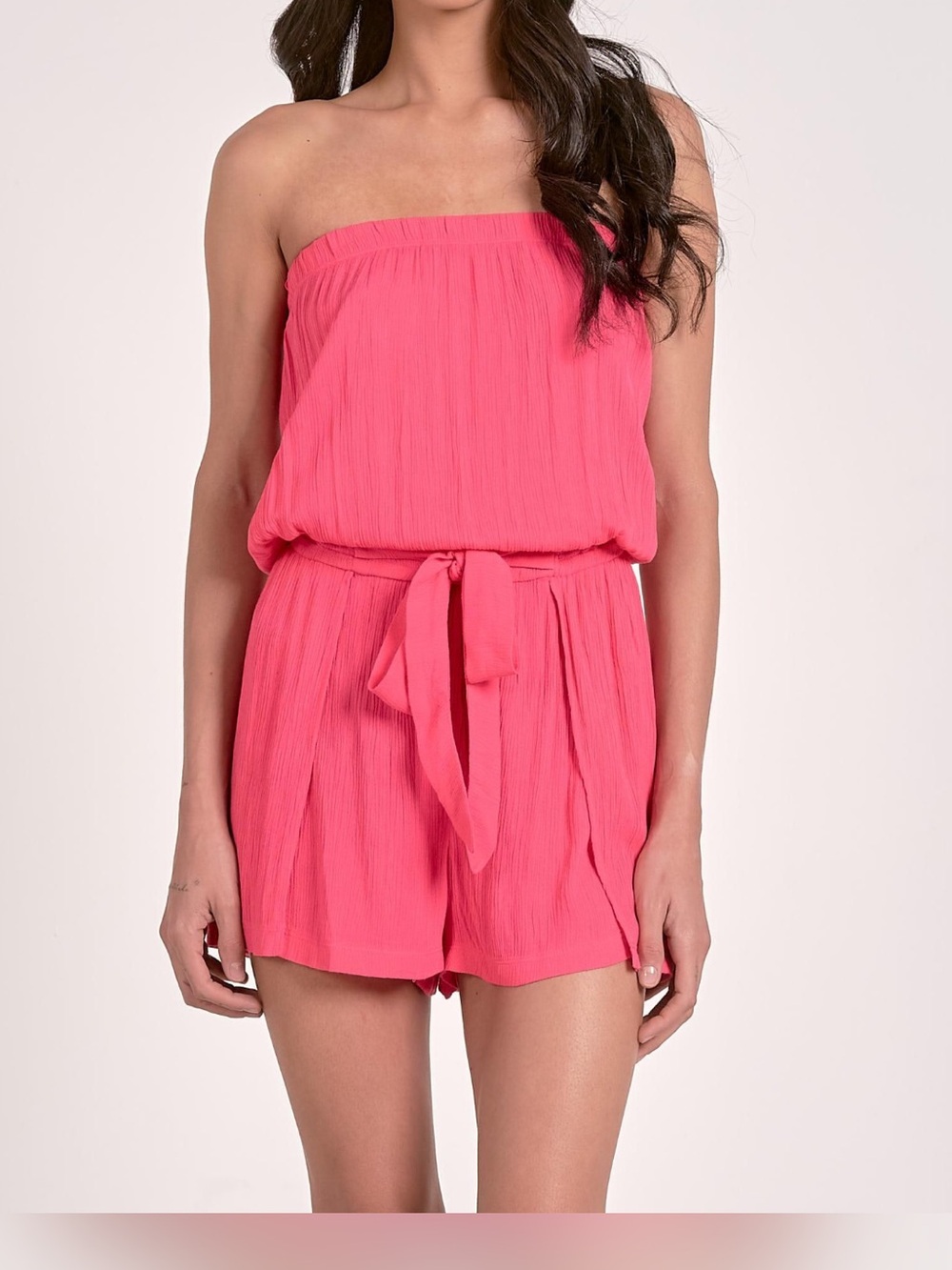 Elan Strapless Tie-Waist Pink Romper